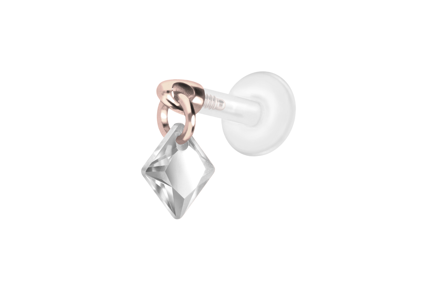 PTFE Labret Piercing mit Innengewinde + Titan-Aufsatz KRISTALLQUADRAT